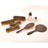 Four silver backed clothes brushes, various, a hand mirror,