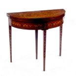 A 19th Century Dutch semi-circular tea table inlaid floral marquetry, on square tapering legs,