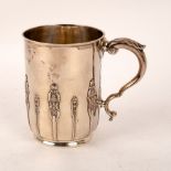 A Victorian silver Christening mug, Elkington & Co, London 1897, with leaf capped scroll handle, 9.