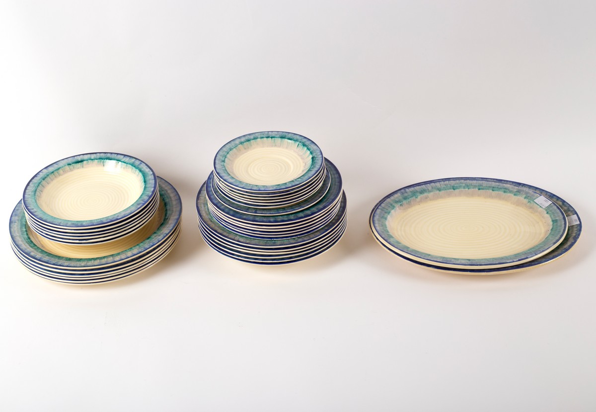 A Clarice Cliff part dinner service in the Bizarre Aura pattern, Wilkinson and Son, - Image 2 of 3