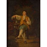 Valentin/Interior Scene/with seated gentleman smoking a clay pipe and pouring a glass of wine/oil