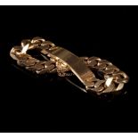 A gentleman's 9ct gold bracelet of flattened curb links with central rectangular plaque,