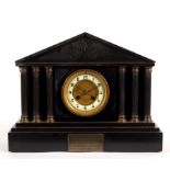A Belgian slate architectural mantel clock with eight-day movement, by H Martin of Paris,