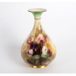 A Worcester Hadley bottle vase painted with sweet peas,