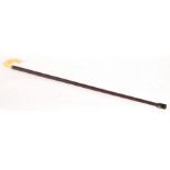 A Victorian rosewood walking cane with ivory handle and a 9ct gold collar, Deakin & Francis,