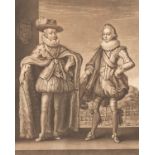 English 18th Century/King James I and his son/mezzotint,