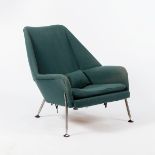 Ernest Race (1913-1963)/A Heron chair, designed 1950s, with teal coloured fabric upholstery,