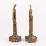 A pair of Days patent face screen stands, of Gothic Revival style with screw-off tops,