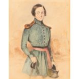 Follower of George Richmond/Portrait of an Officer in the Crimea/watercolour and crayon,