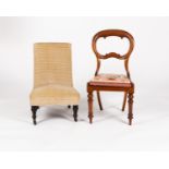 A Victorian nursing chair on turned and ebonised front legs and a Victorian single chair