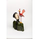 Craig Mitchell (Contemporary)/Frenchman with Bird/ceramic and wire, 22cm high,