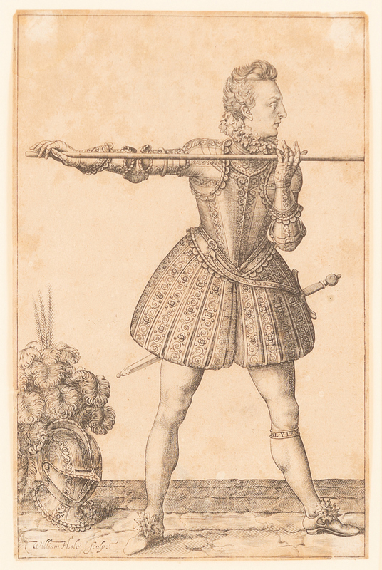 By and after William Hole/Henry, Prince of Wales holding a pike, 1612/engraving, 19.5cm x 10.