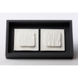 Angela Mellor (Contemporary), Two white textured plaques in bone china paperclay,