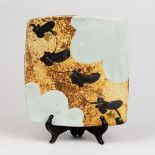 Margaret Frith (born 1943), a square celadon glaze plate, overlaid with ash surface,