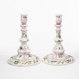 A pair of 20th century Meissen candlesticks with baluster columns and octafoil bases,