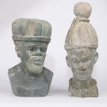 Shona revival (Zimbabwe, late 20th Century)/Two portrait heads, a young woman with braided hair,