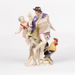 A Berlin spill vase figure group of Mercury and Cupid with attendant cockerel, circa 1880,