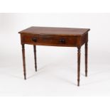 A George IV bowfront side table fitted a drawer, on turned legs,