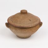 Bernard Leach (1887-1979), two unglazed stoneware lidded soup bowls, St Ives mark,