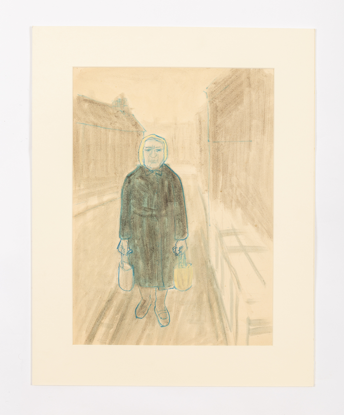 Leslie Duxbury (1921-2001)/Old Lady Sitting on a Chair/Elderly Man with Cap/Woman with Shopping - Image 3 of 3