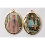 Pauline Denyer (Contemporary)/Portrait Miniatures of Sir Roy Strong/a pair/signed with initials and