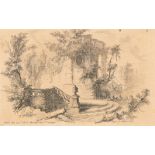 18th Century French School/Garden Landscape with Ruins/etching,