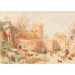 Lucy Mark (19th/20th Century)/Figures and Goats by Castle Ruins/signed and dated '03/watercolour,