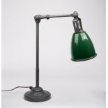 Dugdills, 1930s/An industrial design desk lamp, chrome with green shade, label to base,