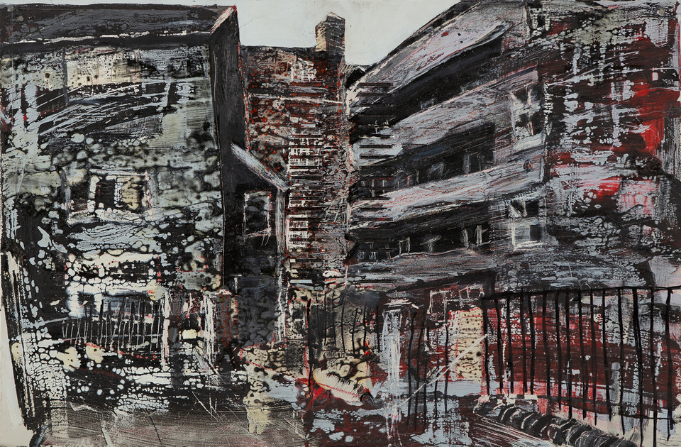 Matt Small (born 1975)/Townscapes/a pair/mixed media on metal, 39cm x 59cm, - Image 2 of 4