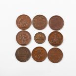 Dassier family, a collection of nine bronze medals to include Martinus Folkes 1740,