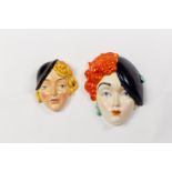 Beswick Ware, An Art Deco style wall mask, lady with orange curled hair and black beret,