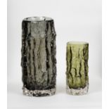 Geoffrey Baxter for Whitefriars, a tall cylindrical pewter glass Bark vase,