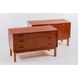 A pair of Scandinavian style mid-Century teak chests/each fitted three long drawers,
