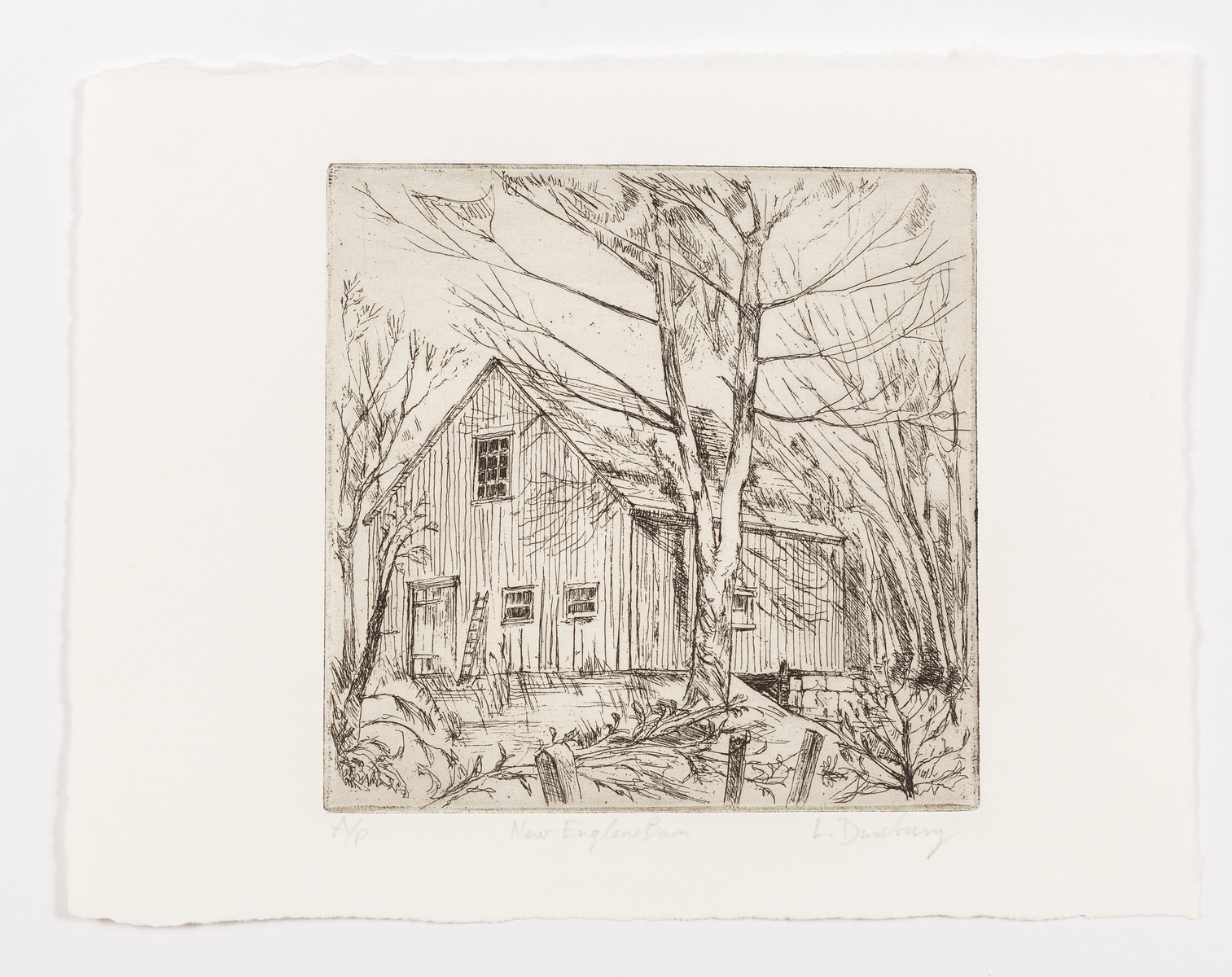 Leslie Duxbury (1921-2001)/New England Barn/signed and inscribed; artist's proof/etching,