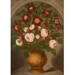 Dutch School, 19th Century/Still Life of Roses in an Ornate Vase in an Alcove/oil on canvas,