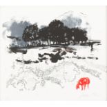 Siobhan O'Hehir (born 1966)/Crepuscule/landscape with red sheep/signed,