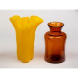 Muurla Finland, a yellow glass handkerchief vase, 31cm high and a Kosta Boda orange glass vase,