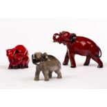 Royal Doulton/A flambe glaze group, Elephant and Young HN3548, 12cm wide,