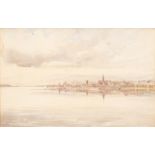 Continental School, early 20th Century/A Lake View with a Distant Town/watercolour,