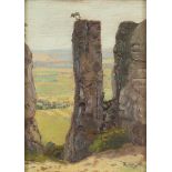 Alois Kalvoda (1875-1934)/Landscape in Bohemia with Rock Stack/ oil on board, 27.5cm x 19.