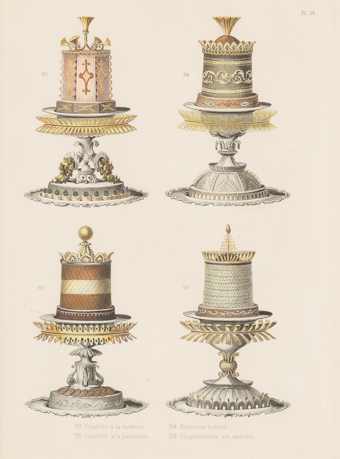 Late 19th Century/Decorative French Puddings/plate no 58 and 60/two coloured engravings,