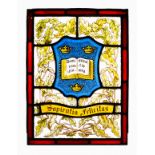 Two 19th Century stained glass leaded panels, both with coats of arms and motto,