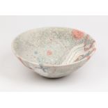 Sylvia Holmes, a stoneware bowl with vitreous slips, abstract designs in pastel tones,