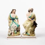 A pair of Staffordshire pearlware figures of Elijah and the Widow, early 19th Century,