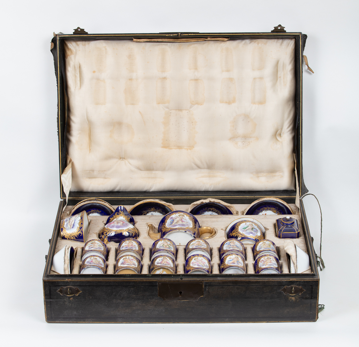 A Sèvres style cased coffee service, circa 1840,