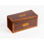 A George III mahogany tea caddy, banded in satinwood and inlaid batswing paterae, 28.