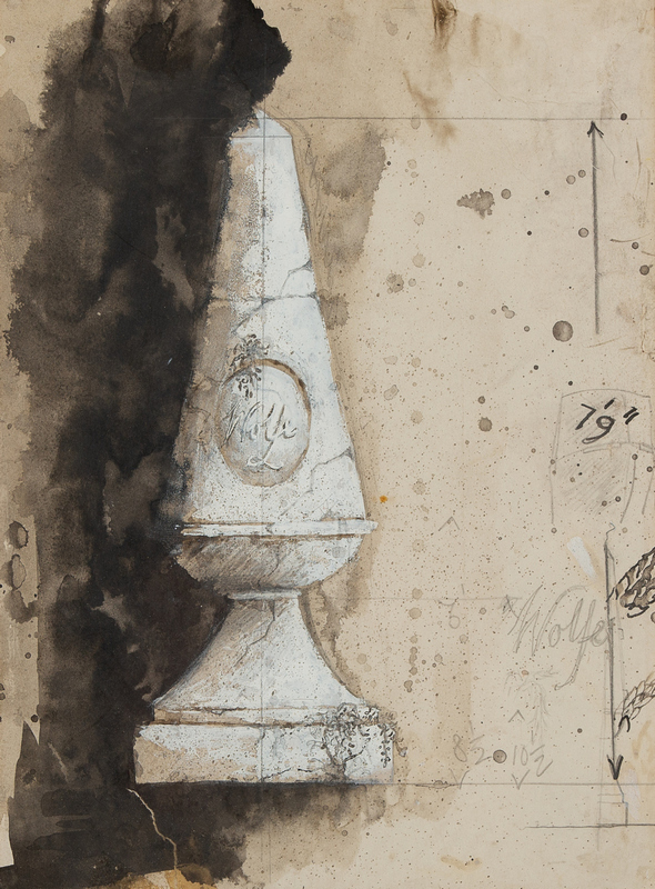 Pauline Whitehouse/Design For An Obelisk/mixed media, 27cm x 19.