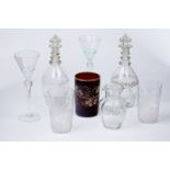 A quantity of glassware comprising a pair of liqueur decanters and stoppers,