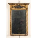 A Regency overmantel mirror with ball studded breakfront cornice and open shell to the frieze,