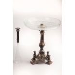 A silver plated table centre piece with glass vase and bowl